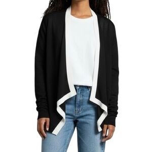 Eileen Fisher Black/Soft White Sleek Tencel Angled Front Jacket